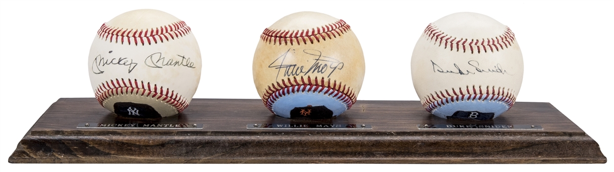 Mickey Mantle, Duke Snider and Willie Mays Single Signed Hand Painted Baseball Set of 3 (JSA) 